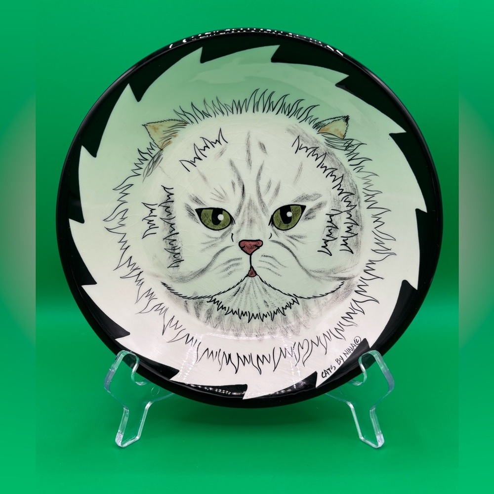Cats by Nina Lyman Ceramic Cat Bowl White Persian 8 in